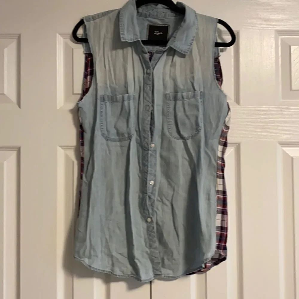 Rails Denim & Plaid Button Down Sleeveless Top